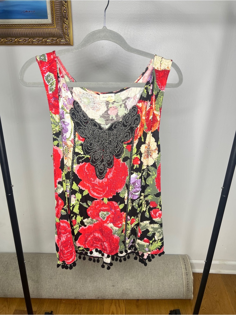 Meadow Rue Black Lace Trim Floral Tank